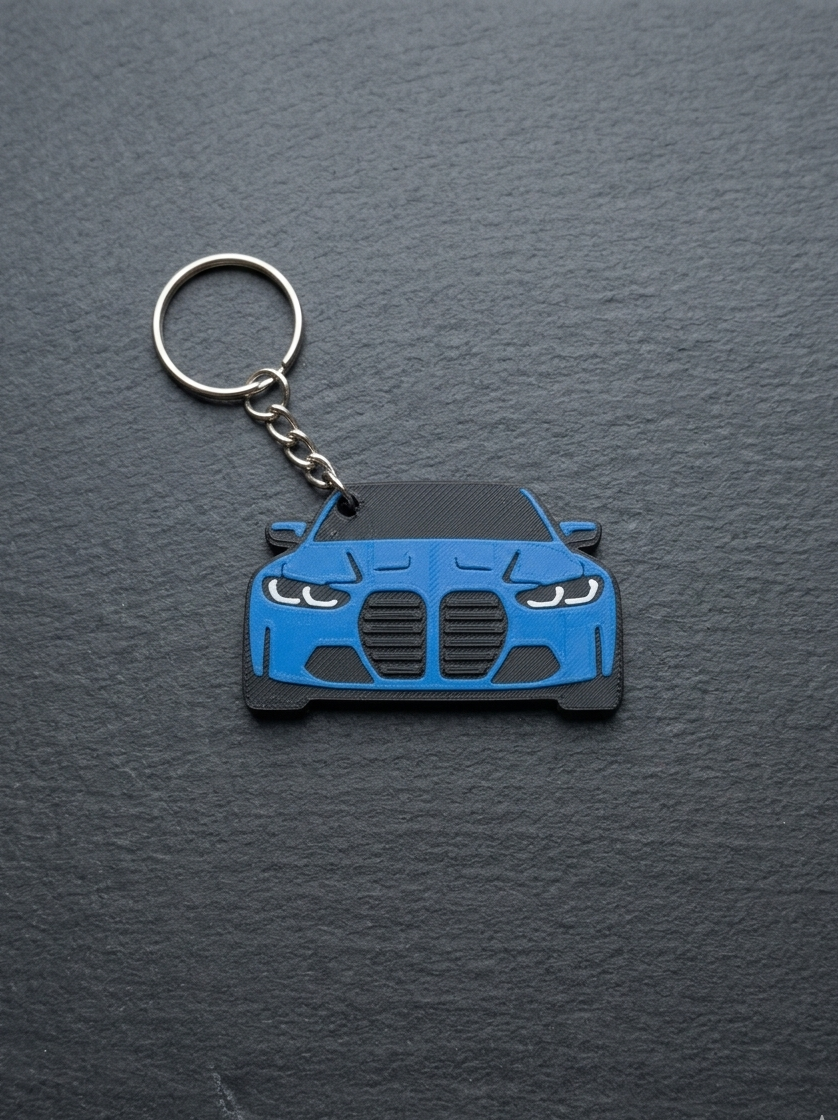 G80 M3 keychain 3D printed blue front end with kidney grille and silver keyring by Velocity Creation